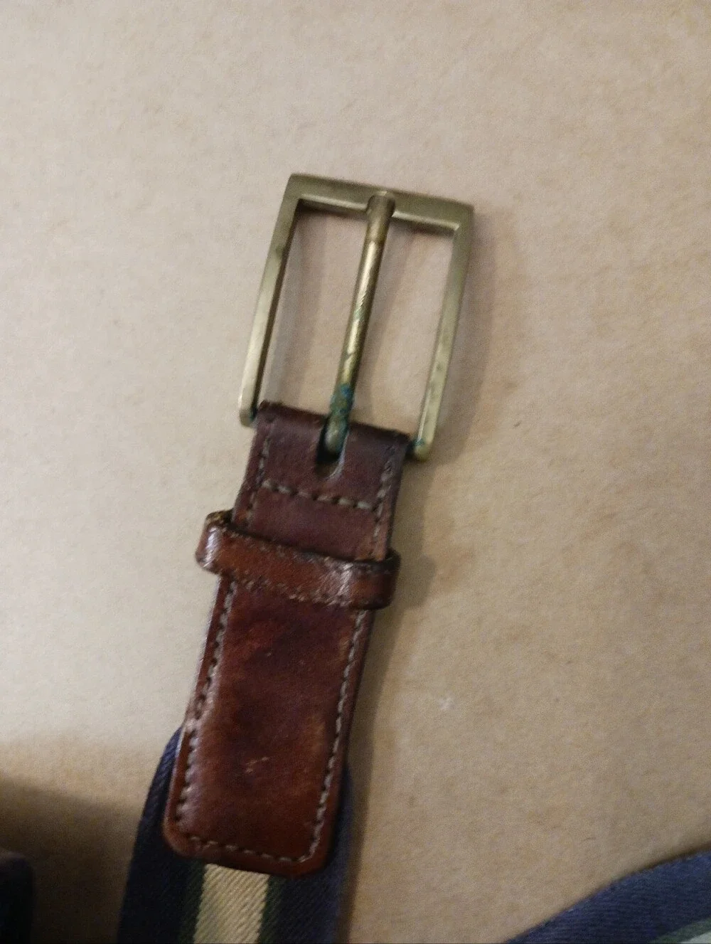 Surcingle Belt Stamped With Bowtie Shape Brass?? Buckle Size 23 26 , Fading Wear